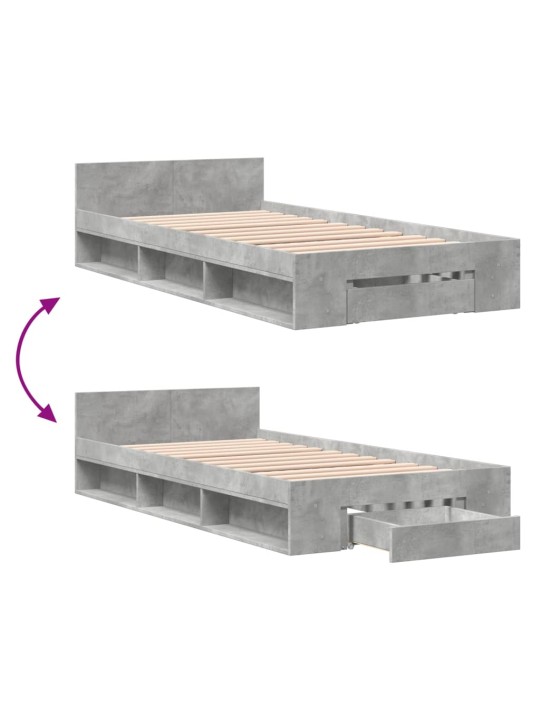 Sängynrunko laatikolla betoninharmaa 90x190 cm tekninen puu
