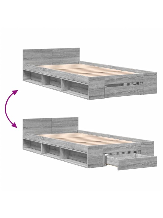 Sängynrunko laatikolla harmaa Sonoma 90x200 cm tekninen puu