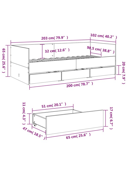 Vuodesohva laatikoilla ei patjaa musta 100x200 cm