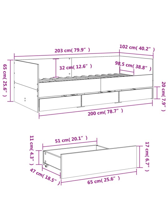 Vuodesohva laatikoilla ei patjaa betoninharmaa 100x200 cm