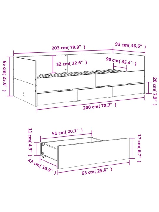 Vuodesohva laatikoilla ei patjaa betoninharmaa 90x200 cm