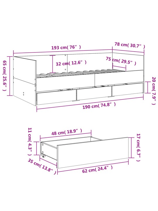 Vuodesohva laatikoilla ei patjaa musta 75x190 cm