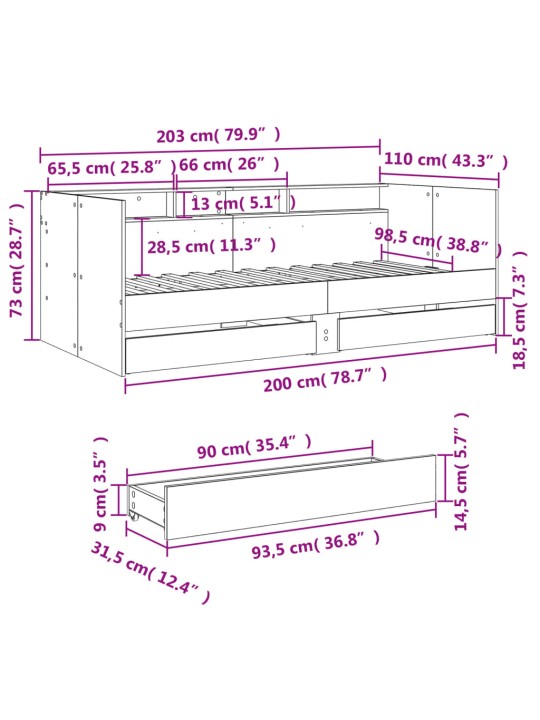 Vuodesohva laatikoilla ei patjaa musta 100x200 cm