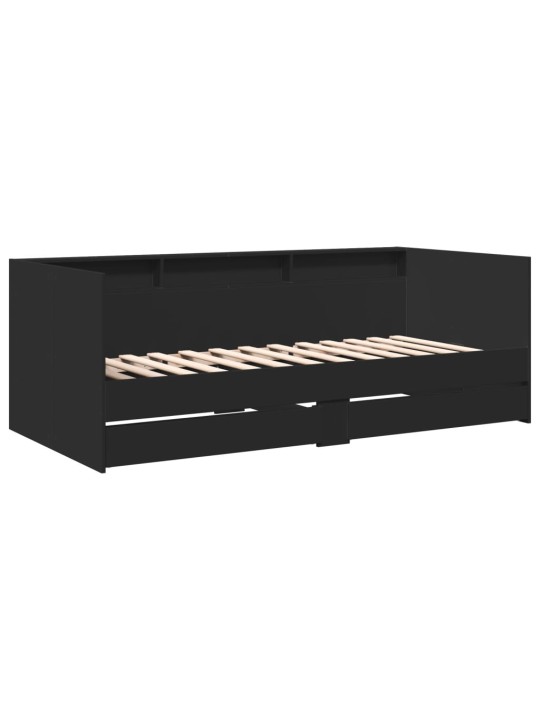 Vuodesohva laatikoilla ei patjaa musta 90x200 cm