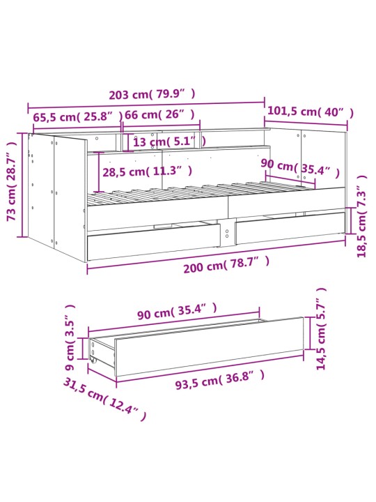Vuodesohva laatikoilla ei patjaa musta 90x200 cm
