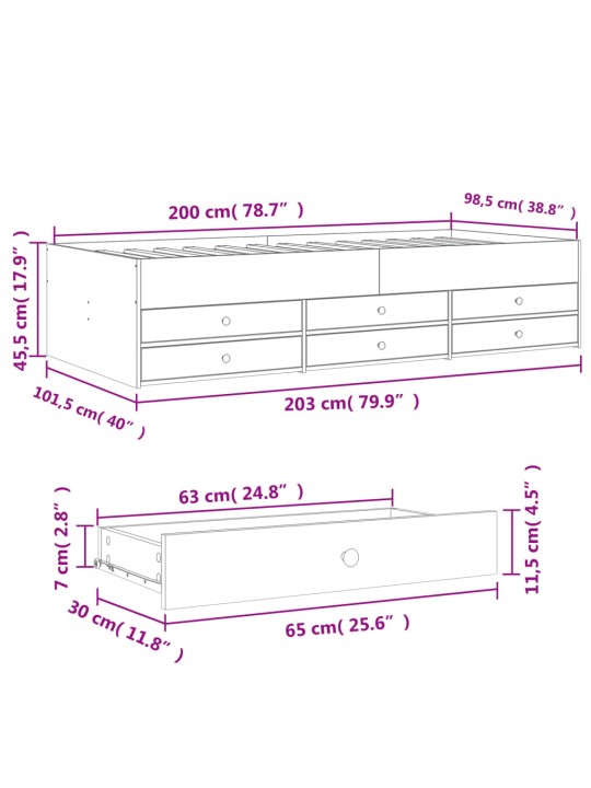 Vuodesohva laatikoilla ei patjaa musta 100x200 cm