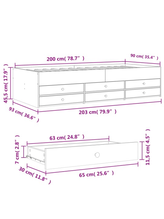 Vuodesohva laatikoilla ei patjaa musta 90x200 cm