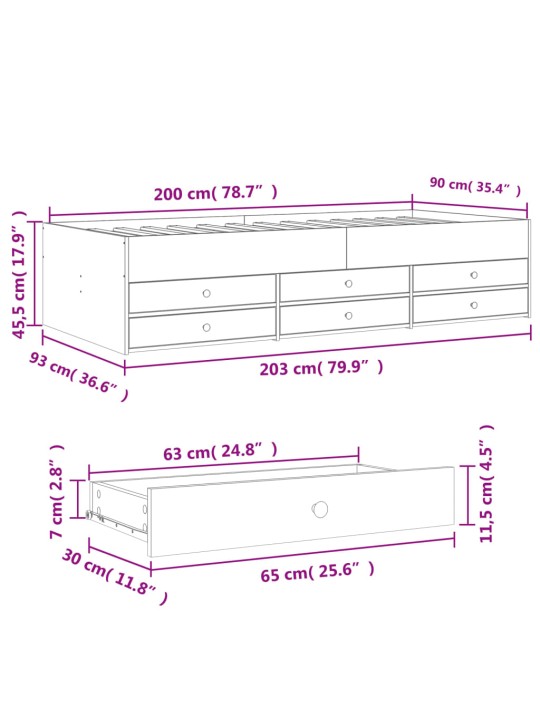 Vuodesohva laatikoilla ei patjaa betoninharmaa 90x200 cm