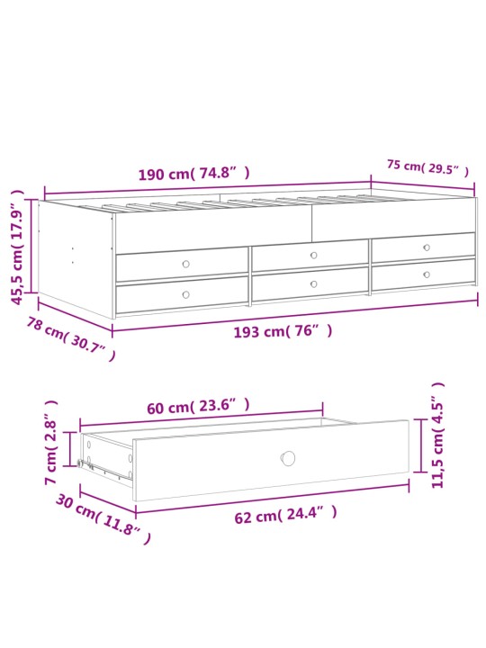 Vuodesohva laatikoilla ei patjaa musta 75x190 cm