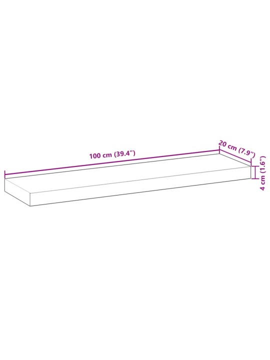 Kelluva hylly 100x20x4 cm öljytty täysi akasiapuu