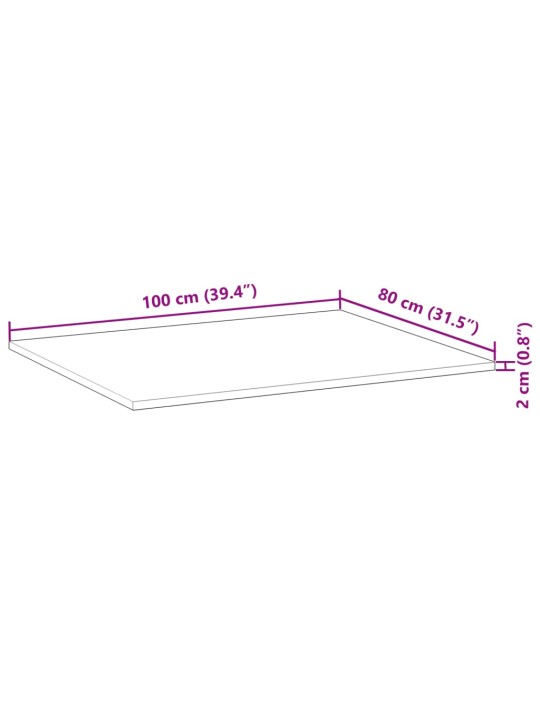 Pöytälevy 100x80x2 cm käsittelemätön täysi akasiapuu