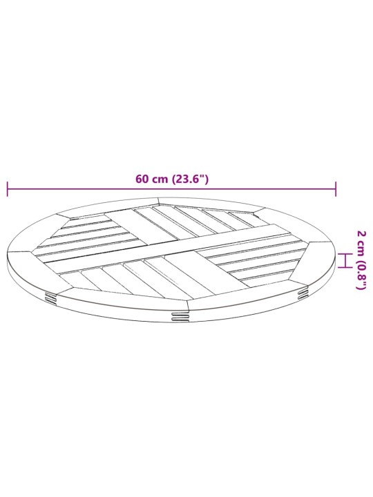 Pöytälevy ø60x2 cm pyöreä massiivipuu akaasia