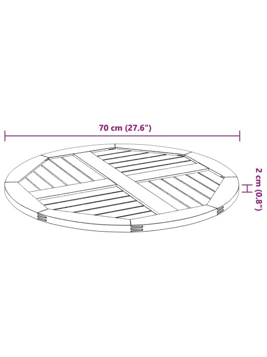 Pöytälevy ø70x2 cm pyöreä massiivipuu akaasia
