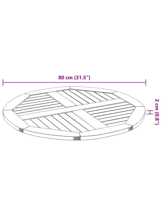 Pöytälevy ø80x2,2 cm pyöreä massiivipuu akaasia