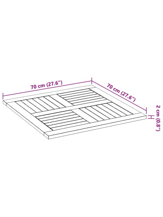 Pöytälevy 70x70x2 cm neliö täysi akasiapuu