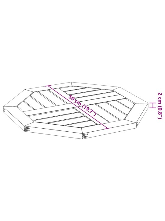 Pöytälevy 50x50x2 cm kahdeksankulmainen massiivipuu akaasia