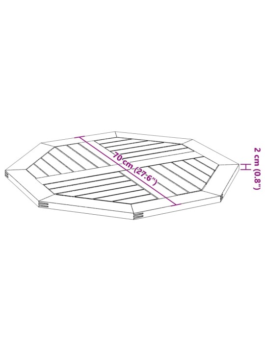 Pöytälevy 70x70x2 cm kahdeksankulmainen massiivipuu akaasia