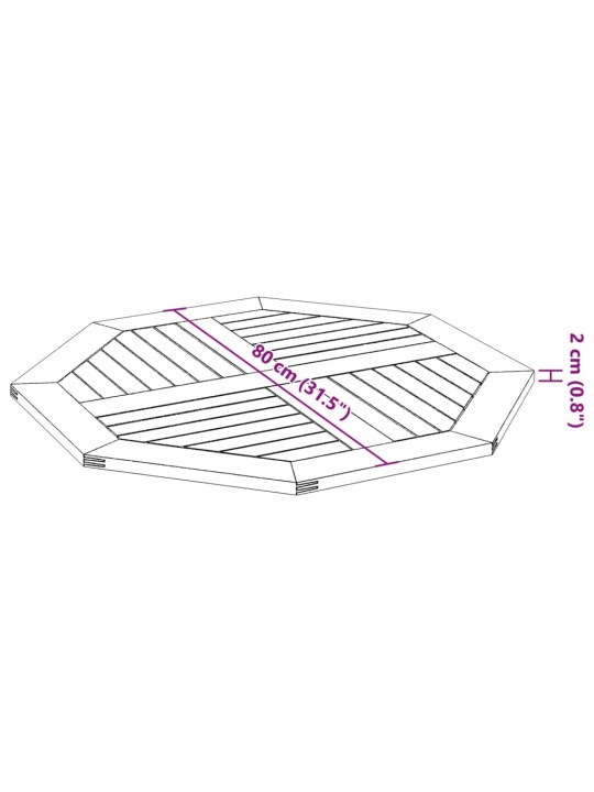 Pöytälevy 80x80x2,2 cm kahdeksankulmainen massiivipuu akaasia