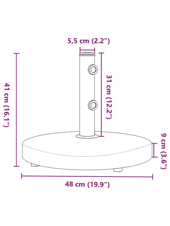 Aurinkovarjon jalusta Ø32/38/48 mm tangolle 25 kg pyöreä