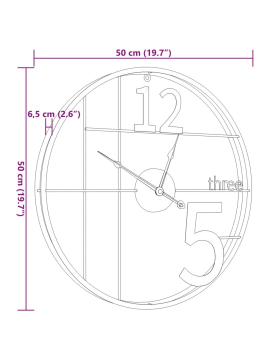 Seinäkello musta Ø50 cm rauta