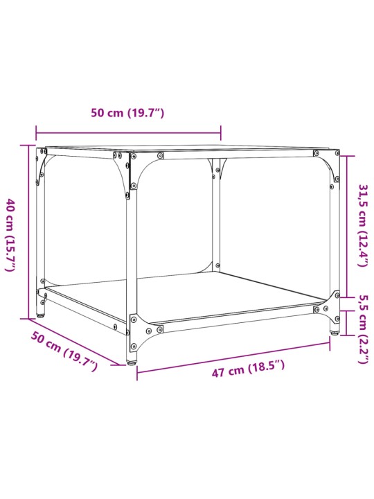 Sohvapöydät 2 kpl musta lasinen pöytälevy 50x50x40 cm teräs