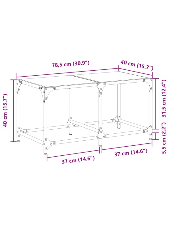 Sohvapöytä läpinäkyvä lasinen pöytälevy 78,5x40x40 cm teräs