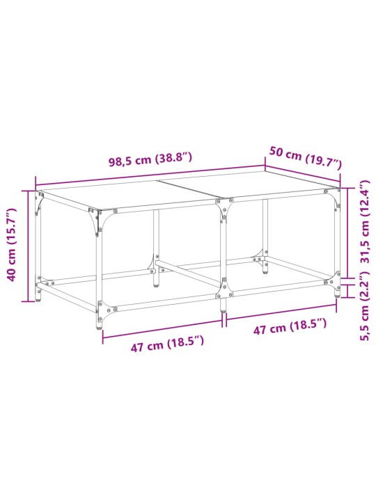 Sohvapöytä läpinäkyvä lasinen pöytälevy 98,5x50x40 cm teräs