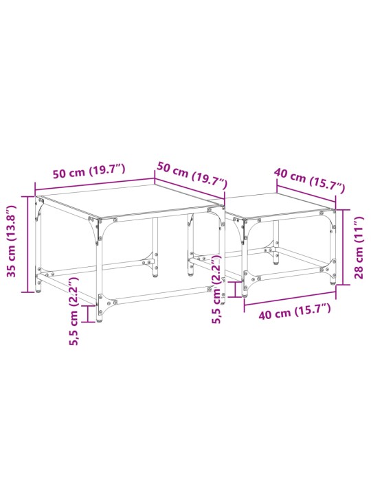 Sarjasohvapöydät 2 kpl läpinäkyvä lasinen pöytälevy teräs