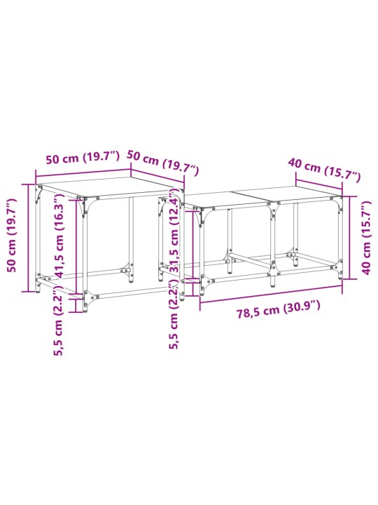 Sarjasohvapöydät 2 kpl läpinäkyvä lasinen pöytälevy teräs