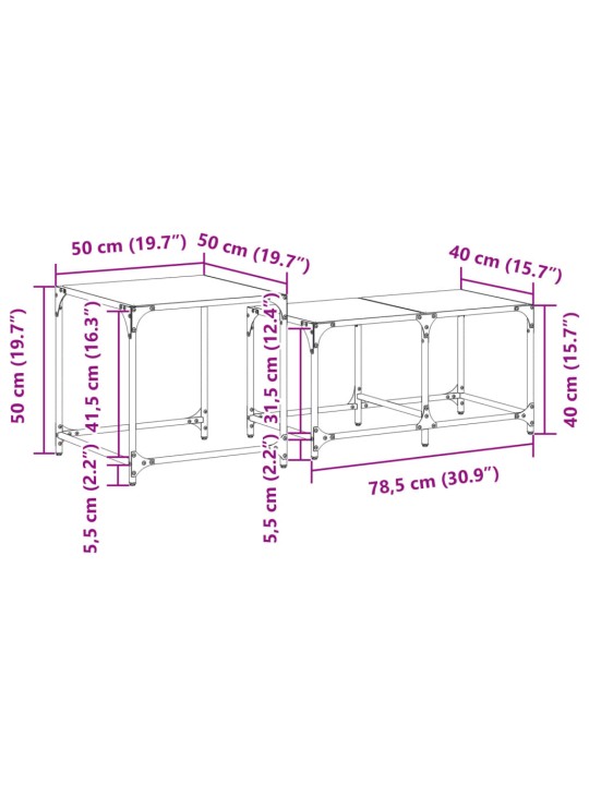 Sarjasohvapöydät 2 kpl musta lasinen pöytälevy teräs