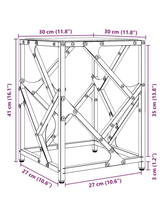Sohvapöytä läpinäkyvä lasinen pöytälevy 30x30x41 cm teräs