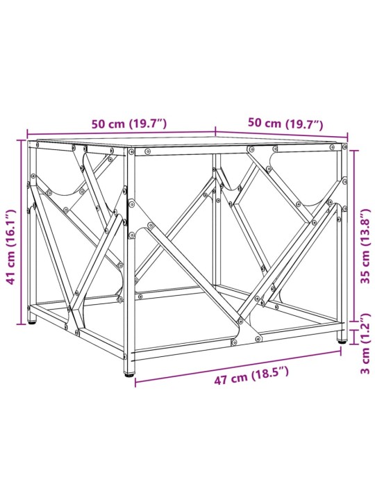 Sohvapöytä läpinäkyvä lasinen pöytälevy 50x50x41 cm teräs