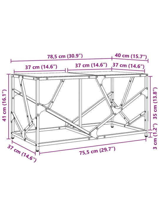 Sohvapöytä läpinäkyvä lasinen pöytälevy 78,5x40x41 cm teräs