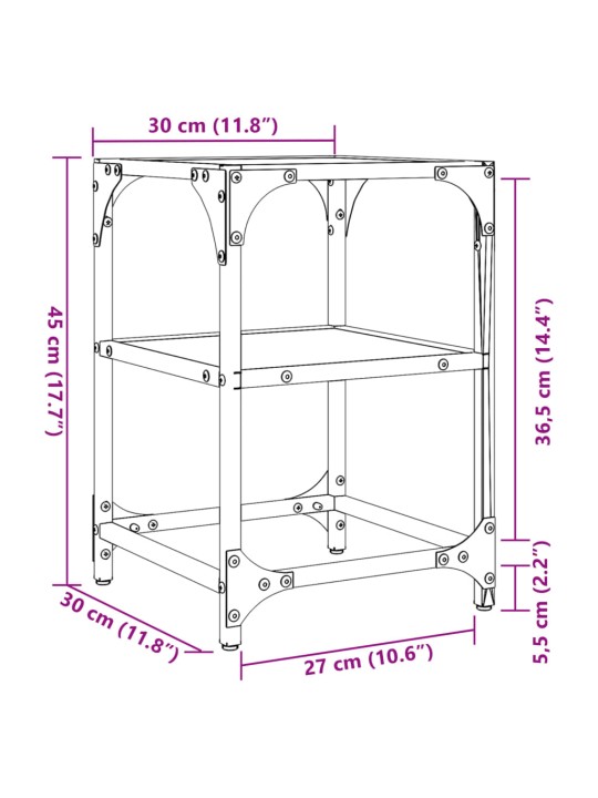 Sohvapöydät 2 kpl läpinäkyvä lasi pöytälevy 30x30x45 cm teräs
