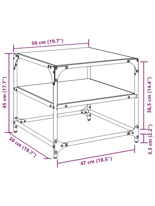 Sohvapöydät 2 kpl läpinäkyvä lasi pöytälevy 50x50x45 cm teräs