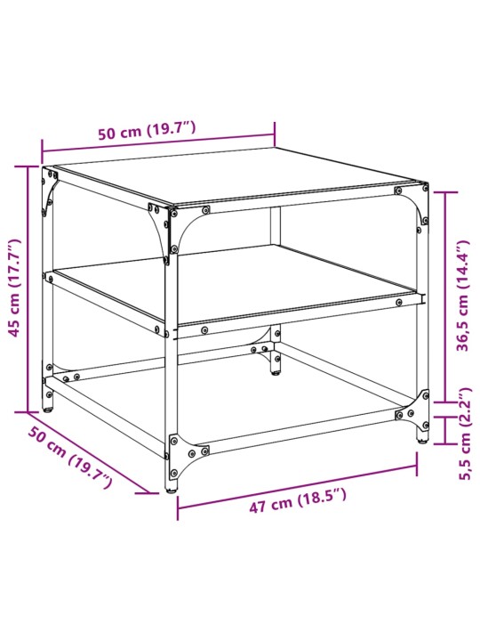 Sohvapöydät 2 kpl musta lasinen pöytälevy 50x50x45 cm teräs