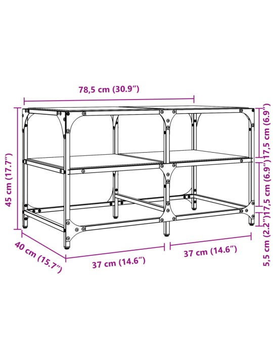 Sohvapöytä läpinäkyvä lasinen pöytälevy 78,5x40x45 cm teräs