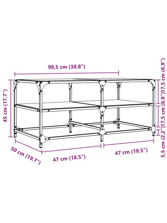 Sohvapöytä läpinäkyvä lasinen pöytälevy 98,5x50x45 cm teräs
