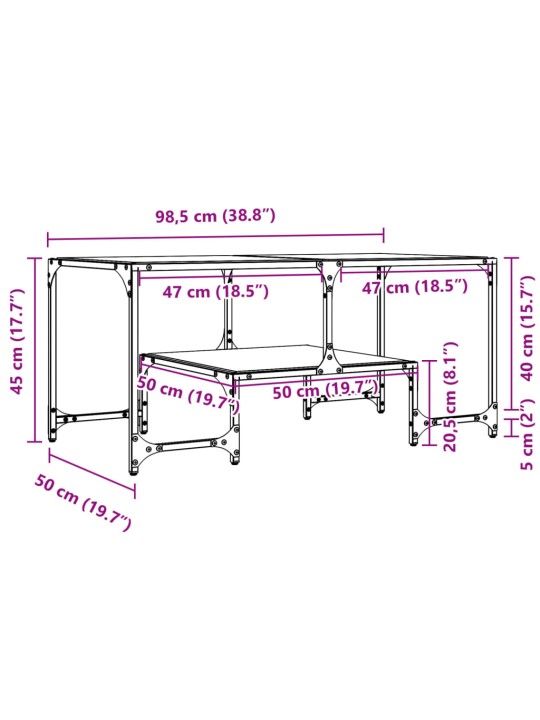 Sohvapöytä läpinäkyvä lasinen pöytälevy 98,5x50x45 cm teräs