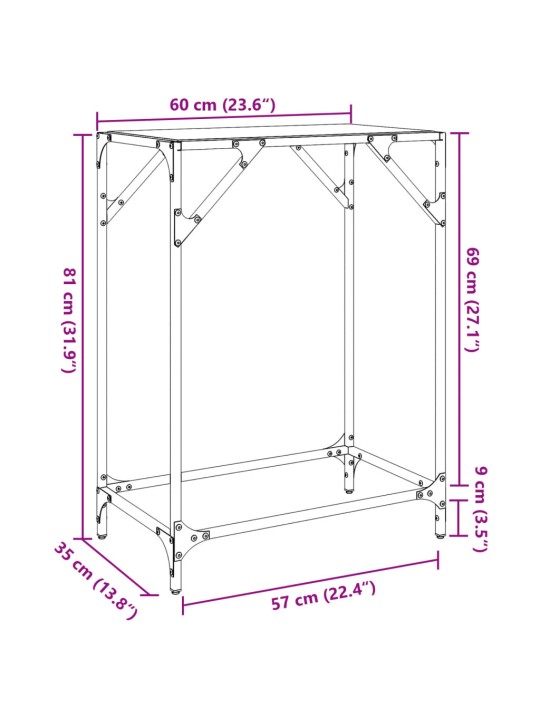 Konsolipöytä läpinäkyvä lasinen pöytälevy 60x35x81 cm teräs