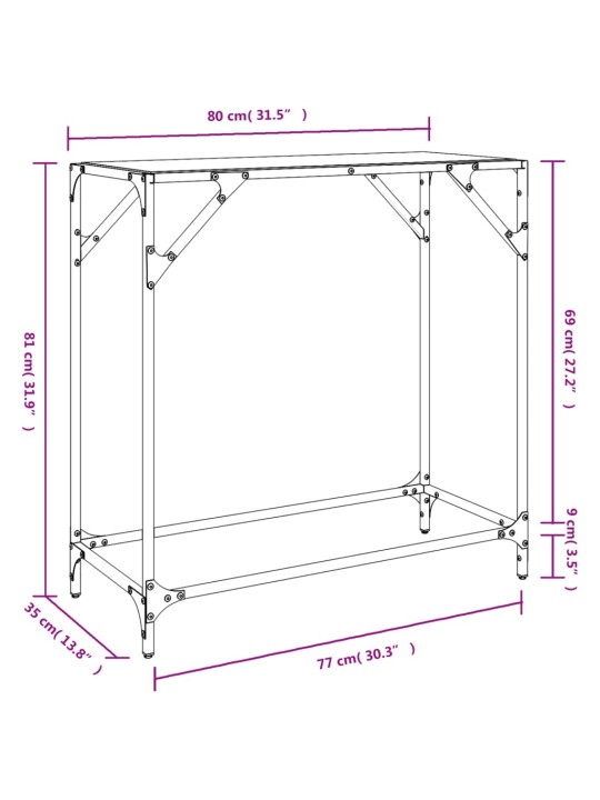 Konsolipöytä musta lasinen pöytälevy 60x35x81 cm teräs