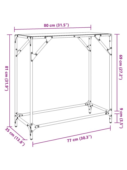 Konsolipöytä läpinäkyvä lasinen pöytälevy 80x35x81 cm teräs