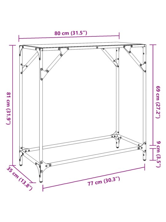 Konsolipöytä musta lasinen pöytälevy 80x35x81 cm teräs