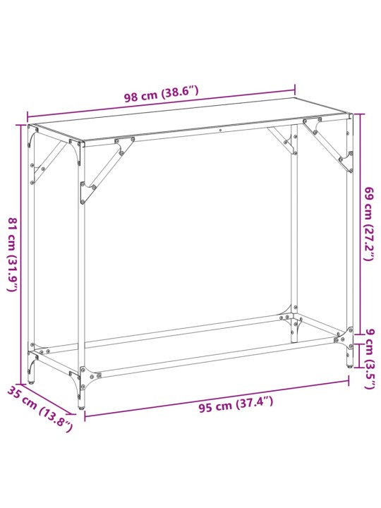 Konsolipöytä läpinäkyvä lasinen pöytälevy 98x35x81 cm teräs
