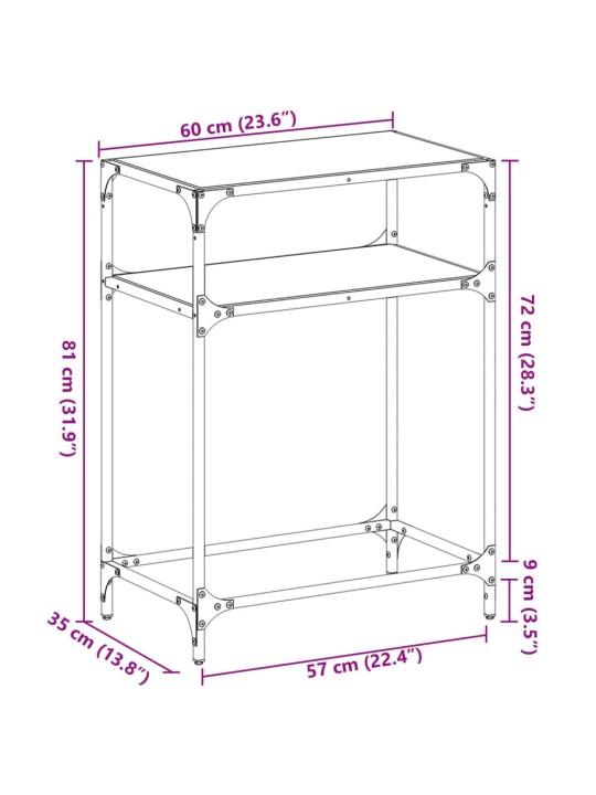 Konsolipöytä läpinäkyvä lasinen pöytälevy 60x35x81 cm teräs