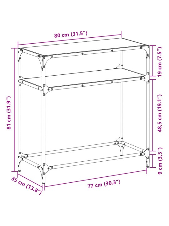 Konsolipöytä musta lasinen pöytälevy 80x35x81 cm teräs