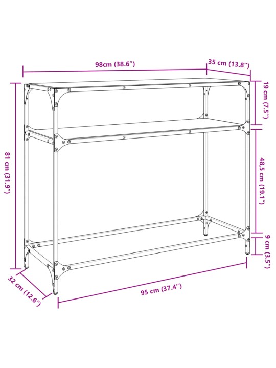 Konsolipöytä läpinäkyvä lasinen pöytälevy 98x35x81 cm teräs