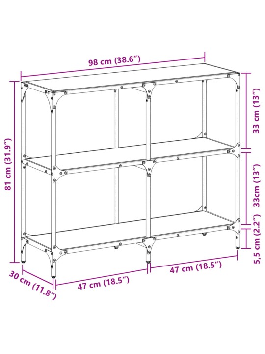 Konsolipöytä musta lasinen pöytälevy 98x30x81 cm teräs