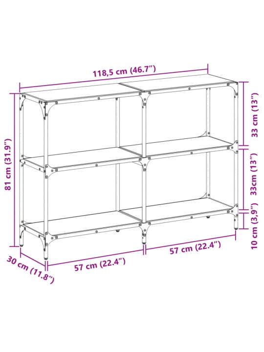 Konsolipöytä läpinäkyvä lasinen pöytälevy 118,5x30x81 cm teräs