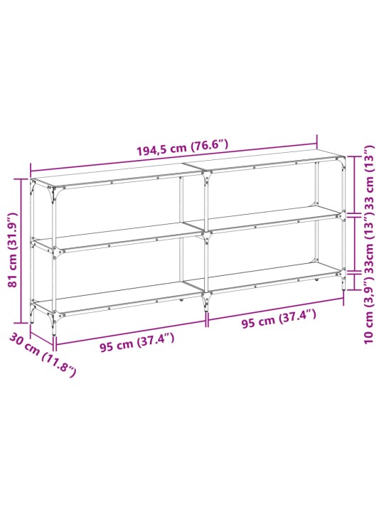 Konsolipöytä läpinäkyvä lasinen pöytälevy 194,5x30x81 cm teräs
